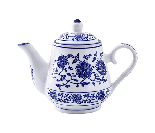 Blue and White Ceramic Small Teapot 500 ml Retro Flower Tea Coffee Pot with Lid