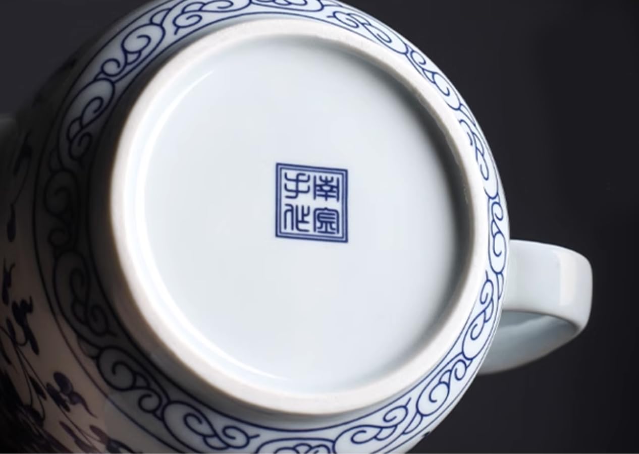 Blue and White Ceramic Teapot 28 oz Tea Coffee Pot with Lid