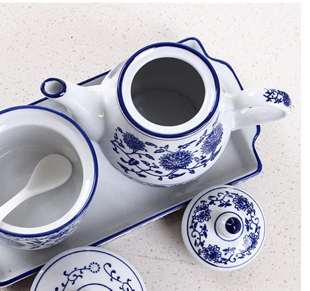 Blue and White Ceramic Small Teapot 500 ml Retro Flower Tea Coffee Pot with Lid