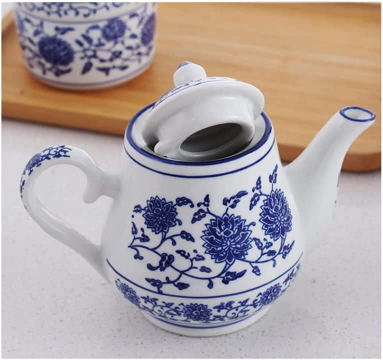 Blue and White Ceramic Small Teapot 500 ml Retro Flower Tea Coffee Pot with Lid