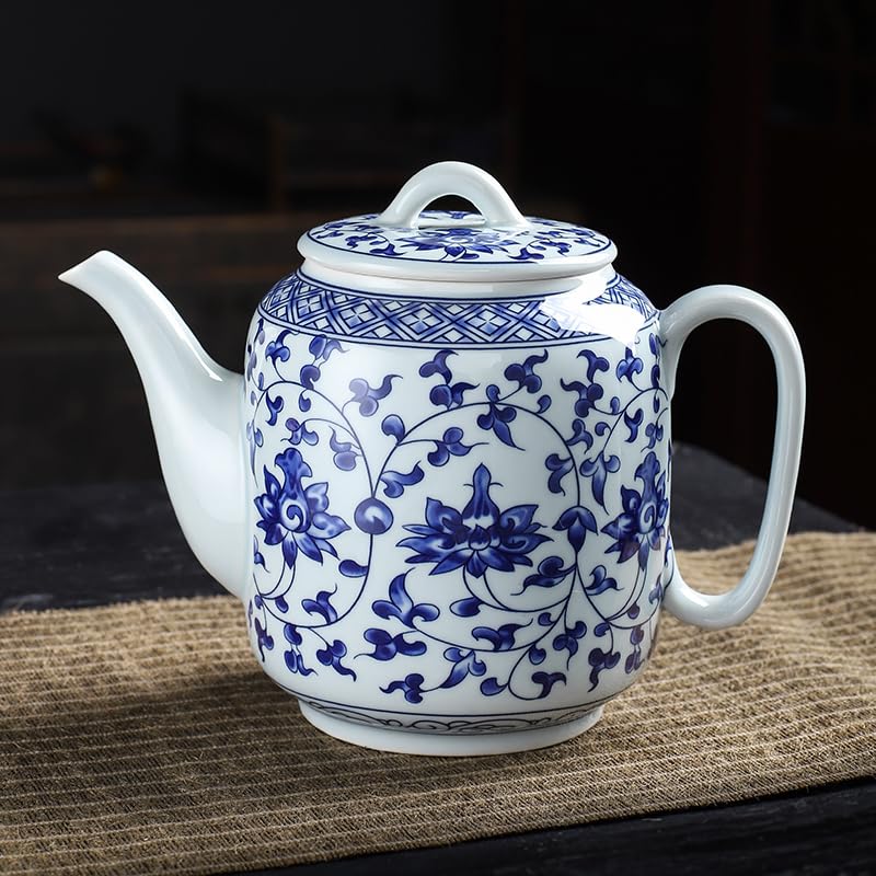 Blue and White Ceramic Teapot 28 oz Tea Coffee Pot with Lid