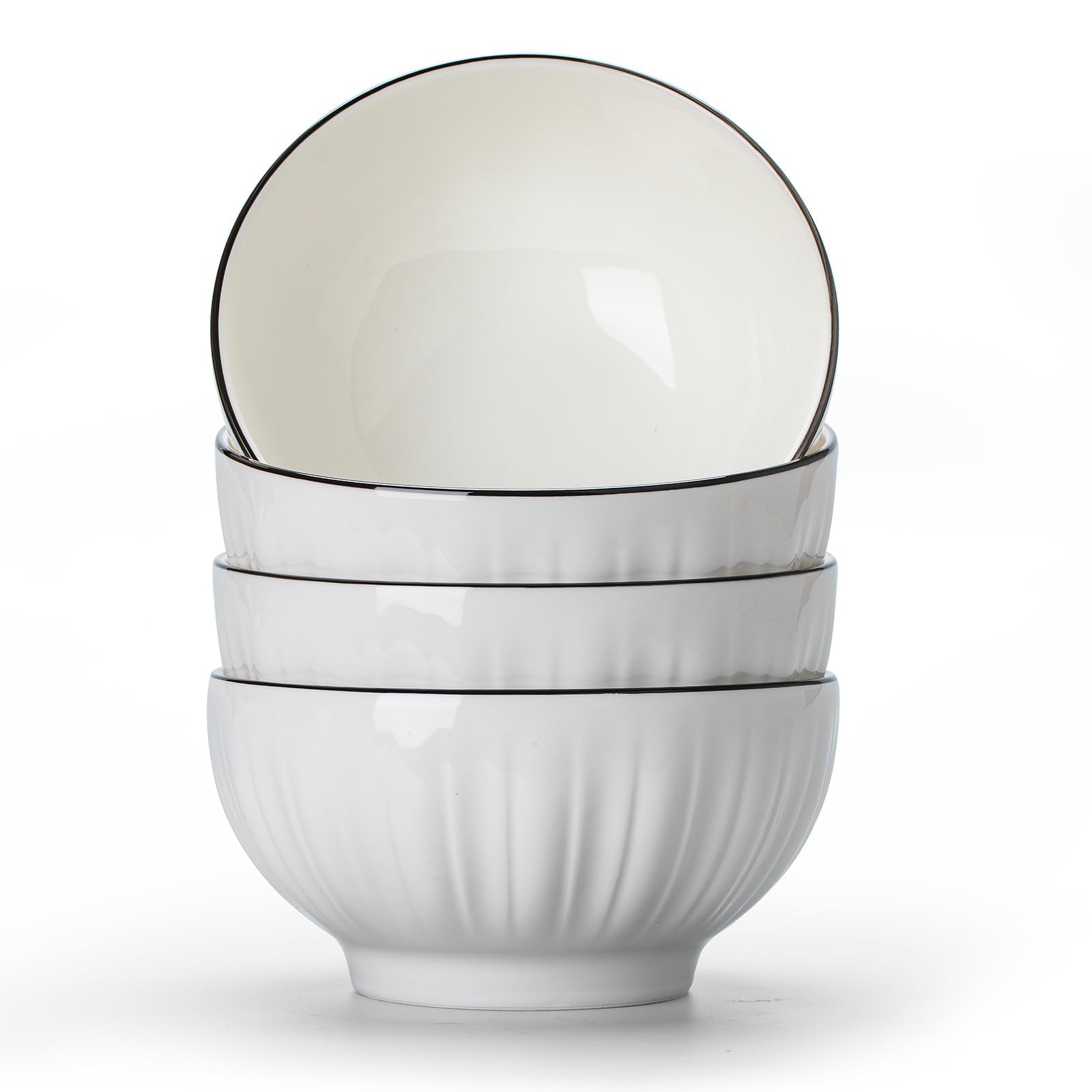 Ceramic Cereal Bowls Set of 4 - 700ml Premium White Porcelain 15x8cm