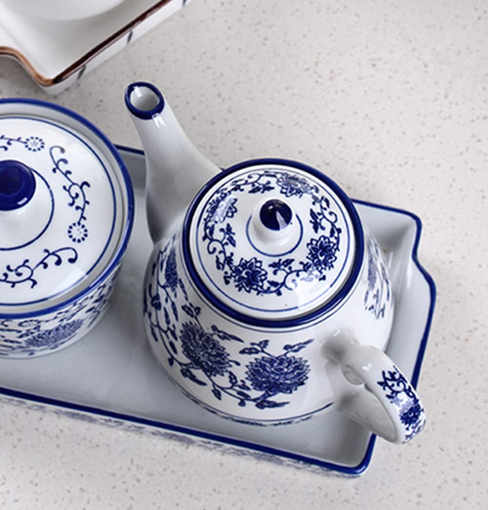 Blue and White Ceramic Small Teapot 500 ml Retro Flower Tea Coffee Pot with Lid