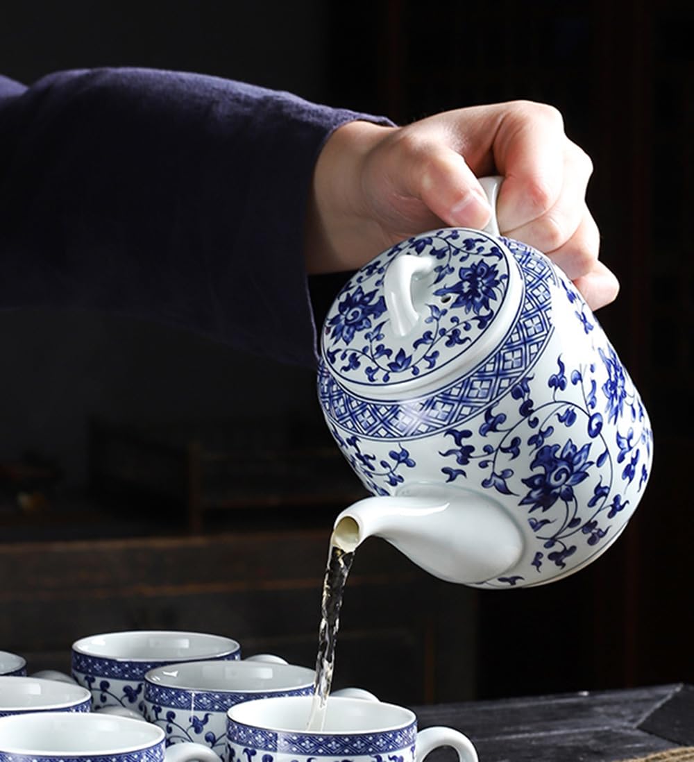 Blue and White Ceramic Teapot 28 oz Tea Coffee Pot with Lid