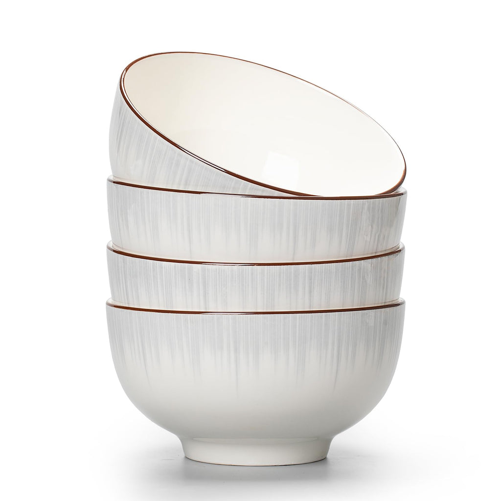 Ceramic Cereal Bowls Set of 4 - 700ml Minimalist White Design 15x8cm