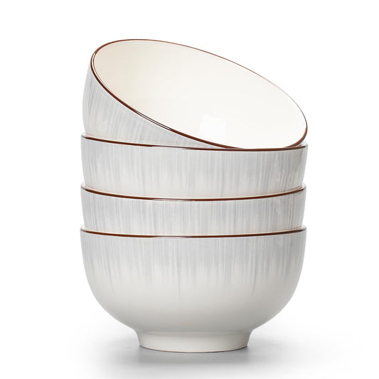 Ceramic Cereal Bowls Set of 4 - 700ml Minimalist White Design 15x8cm