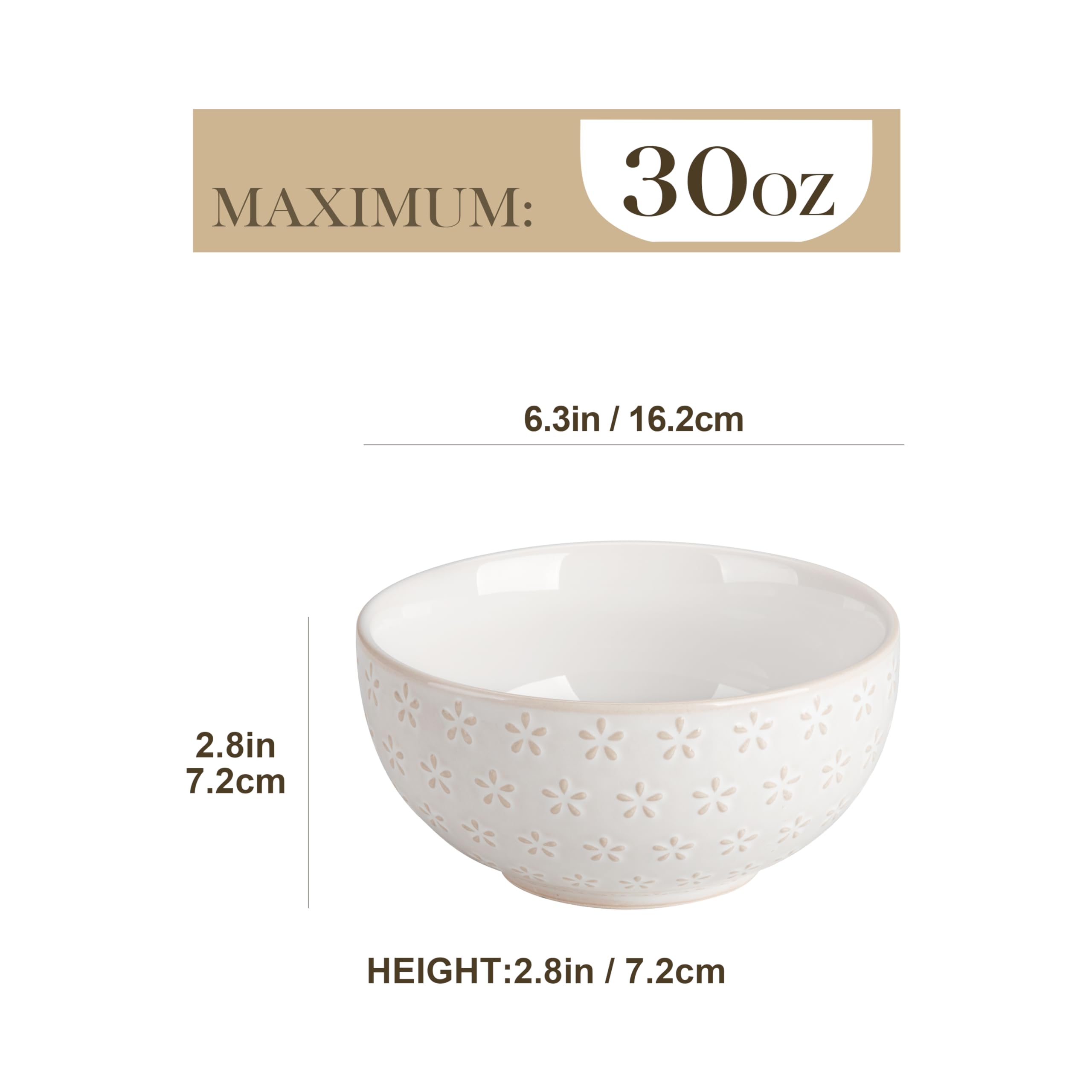 Ceramic Cereal Bowls Set of 4 30 Oz Stoneware Soup Salad Ramen Bowls 6 Inch