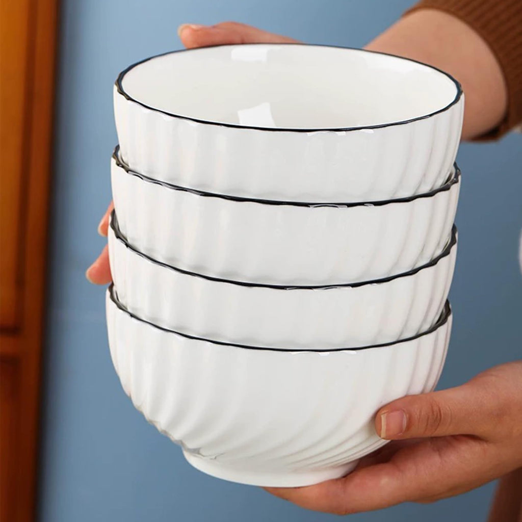 Ceramic Cereal Bowls Set of 4 - 700ml Classic White Round 15x8cm