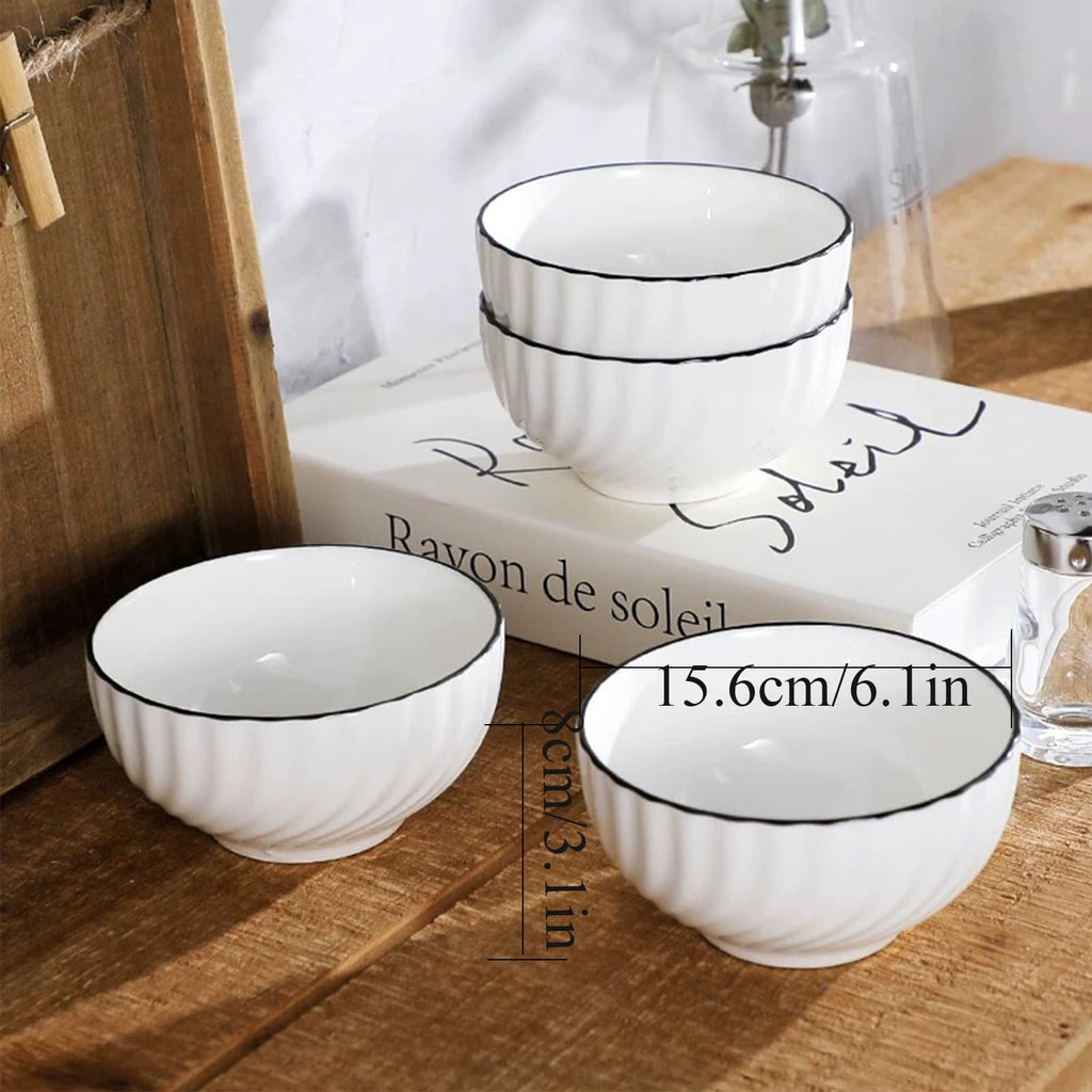 Ceramic Cereal Bowls Set of 4 - 700ml Classic White Round 15x8cm