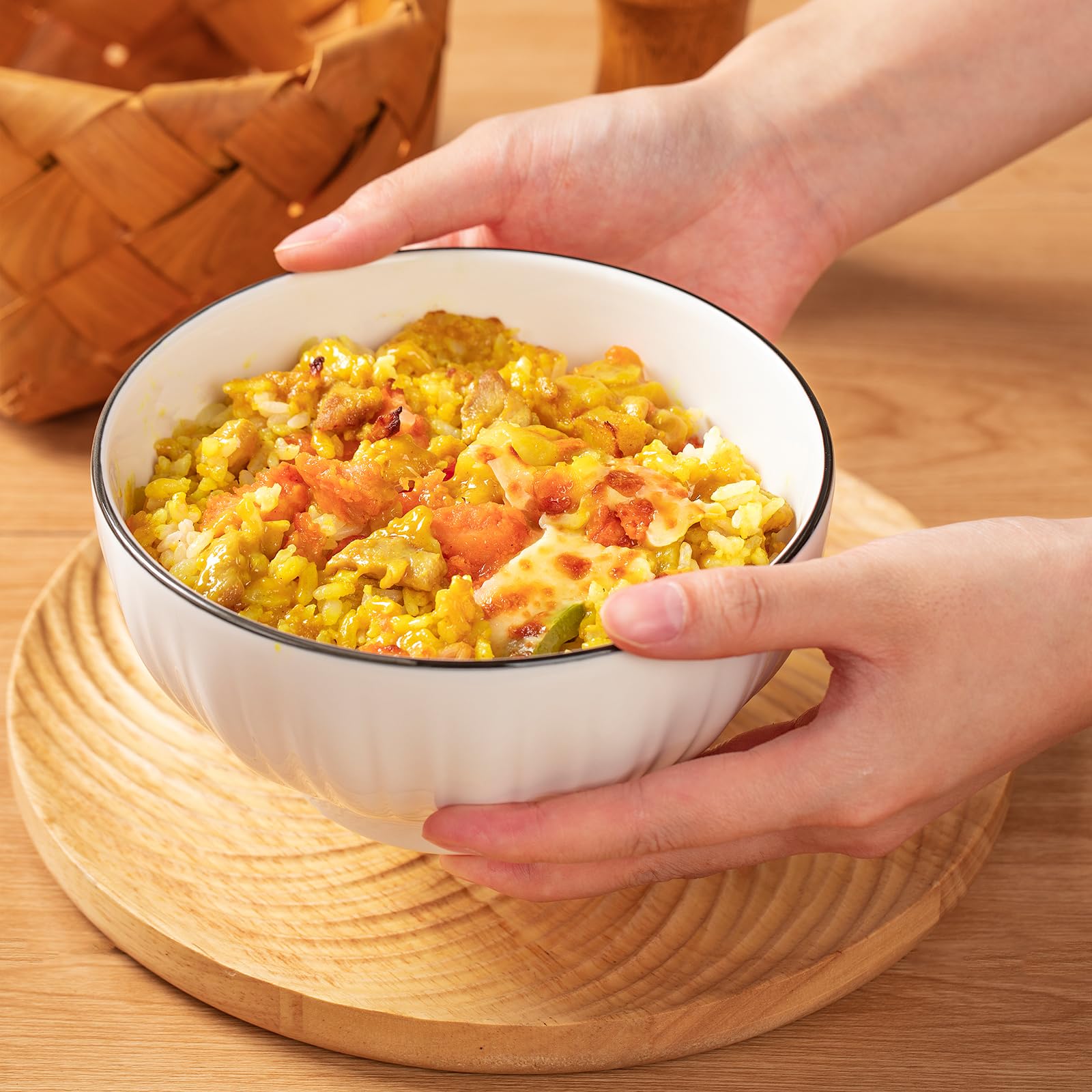 Ceramic Cereal Bowls Set of 4 - 700ml Premium White Porcelain 15x8cm