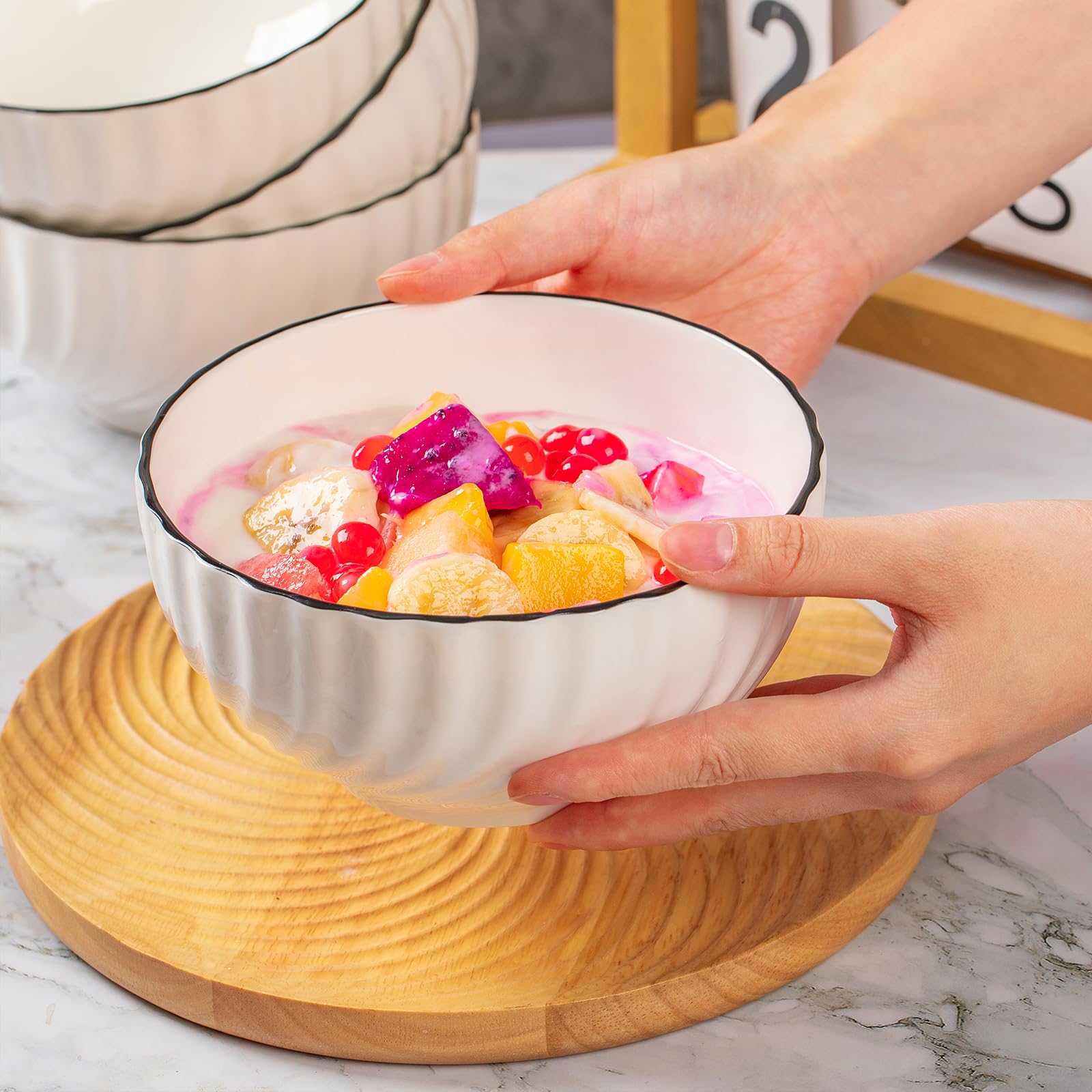 Ceramic Cereal Bowls Set of 4 - 700ml Classic White Round 15x8cm