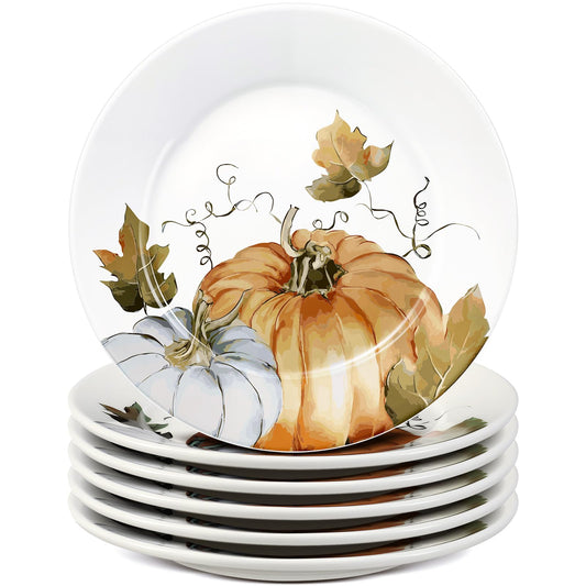 Ceramic Fall Plates Set of 6 6 Inch Pumpkin Salad Dessert Plates