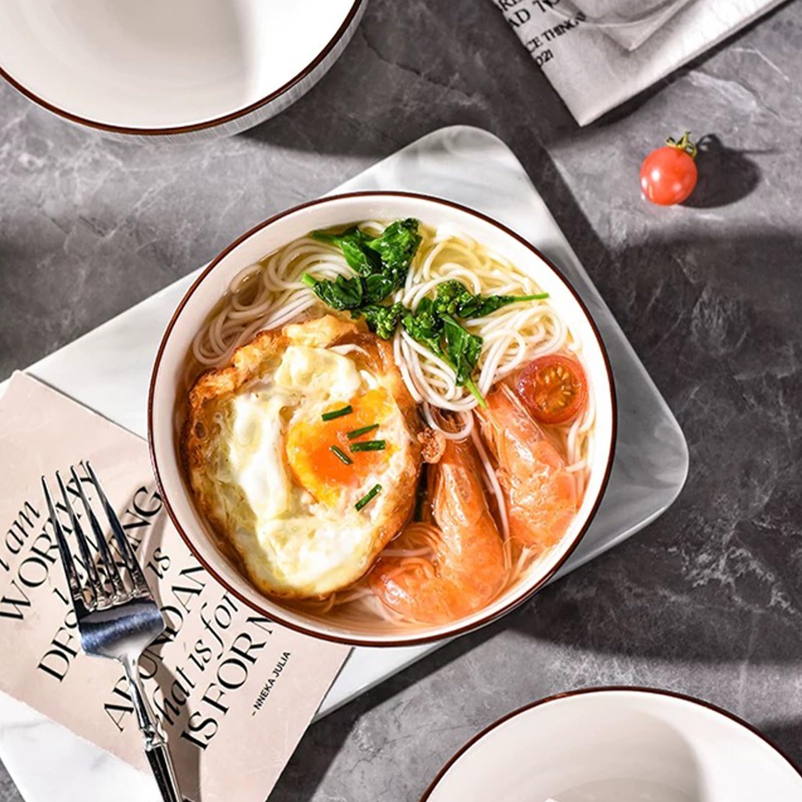 Ceramic Cereal Bowls Set of 4 - 700ml Minimalist White Design 15x8cm