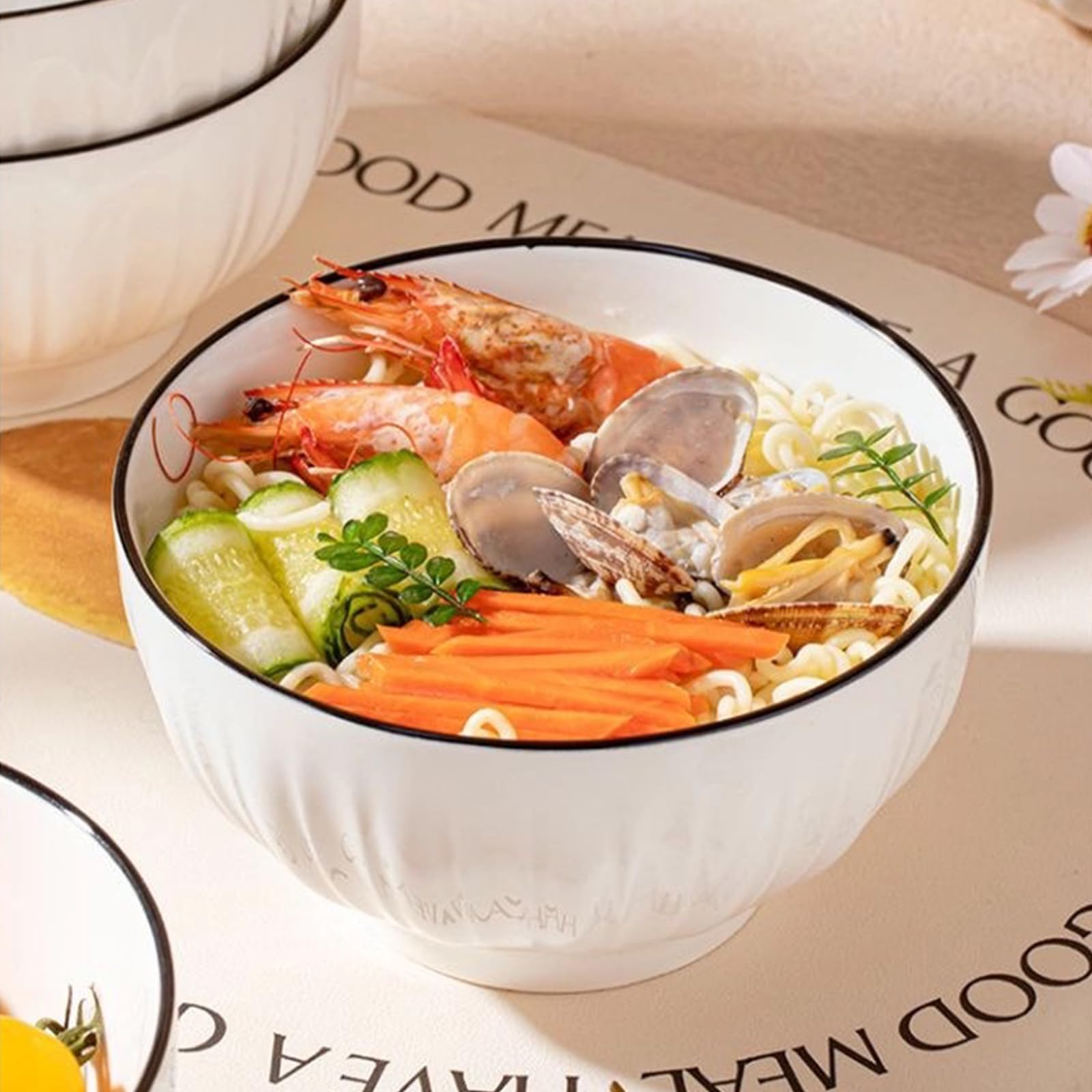 Ceramic Cereal Bowls Set of 4 - 700ml Premium White Porcelain 15x8cm