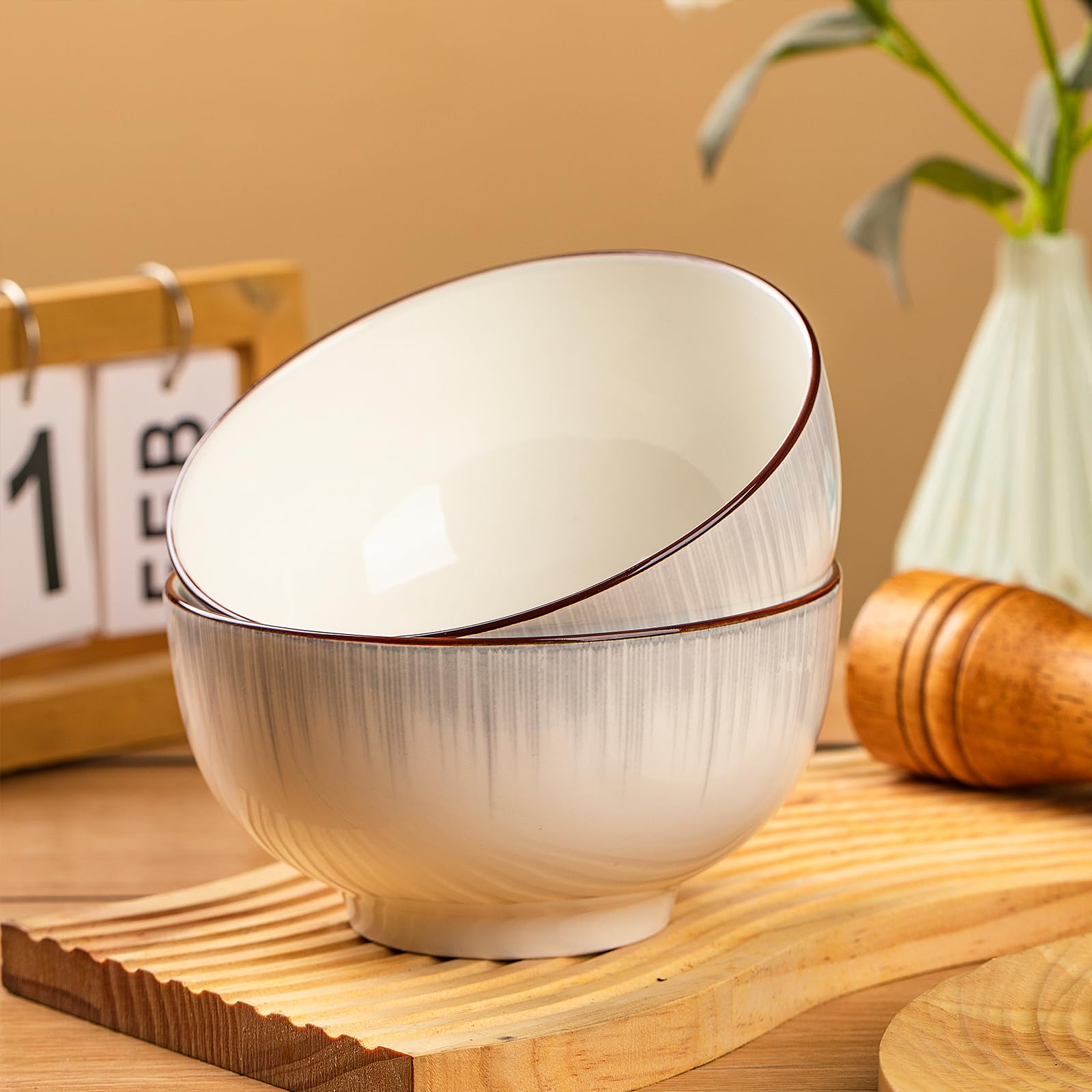 Ceramic Cereal Bowls Set of 4 - 700ml Minimalist White Design 15x8cm