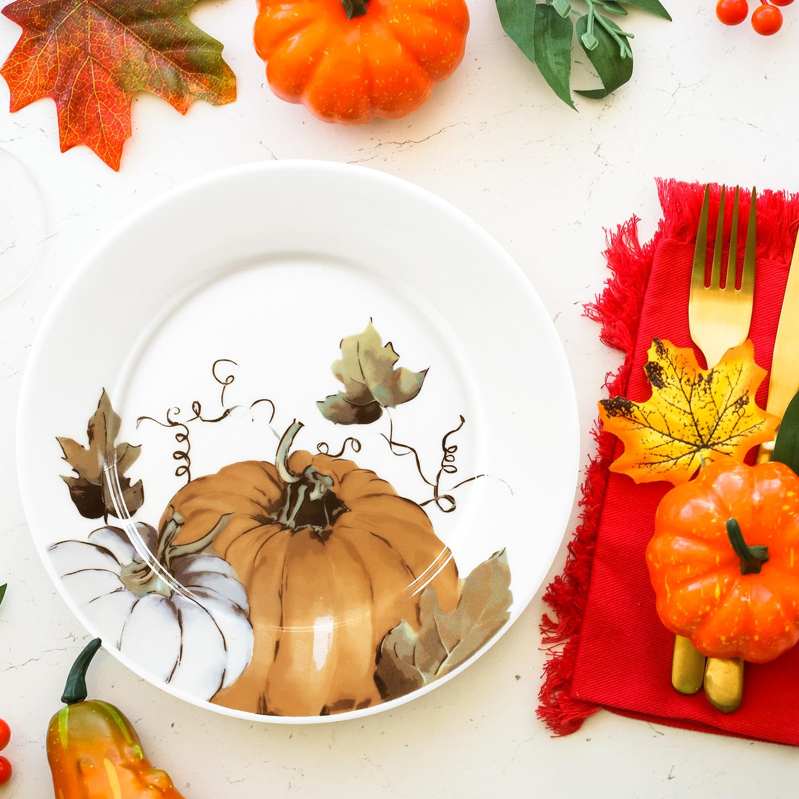 Ceramic Fall Plates Set of 6 6 Inch Pumpkin Salad Dessert Plates