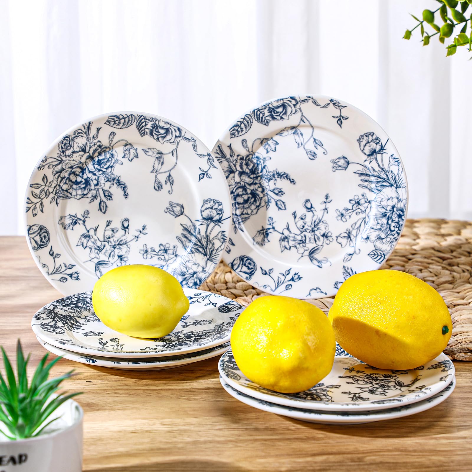 Ceramic Floral Plates Set of 6 6 Inch Blue and White Salad Dessert Plates