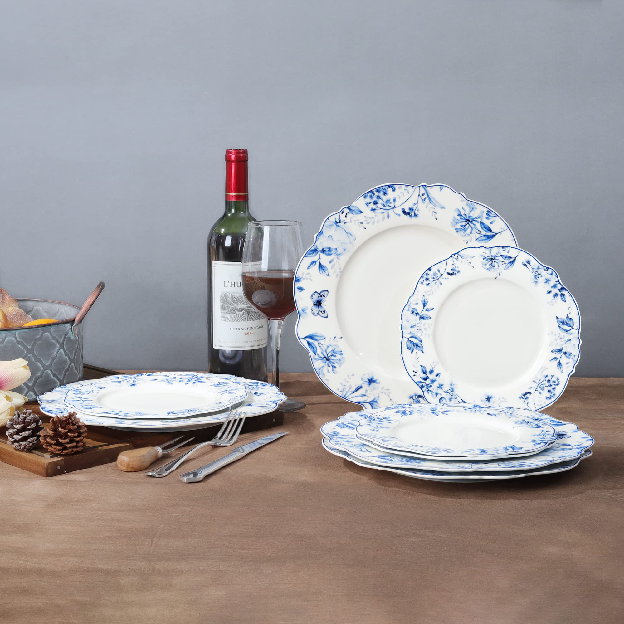 Floral Porcelain Dessert Plates Set of 4 20.5 cm Light Blue Plates