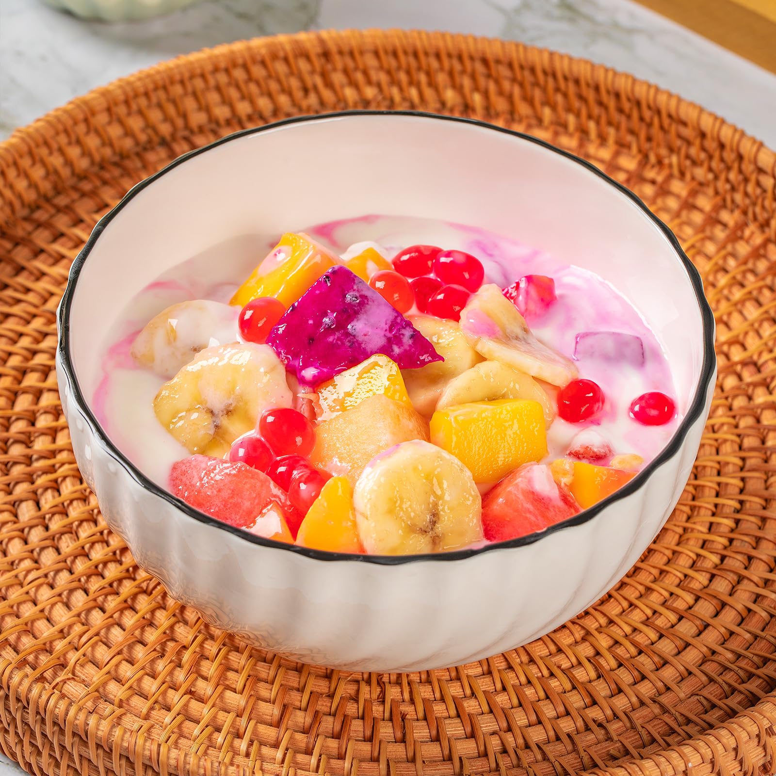 Ceramic Cereal Bowls Set of 4 - 700ml Classic White Round 15x8cm