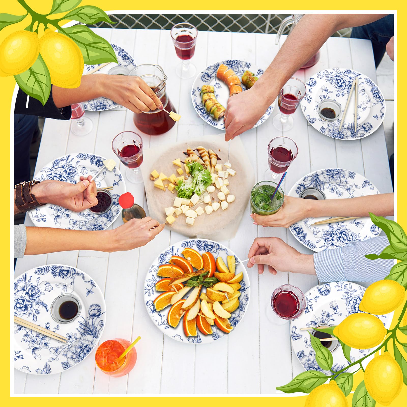 Ceramic Floral Plates Set of 6 6 Inch Blue and White Salad Dessert Plates